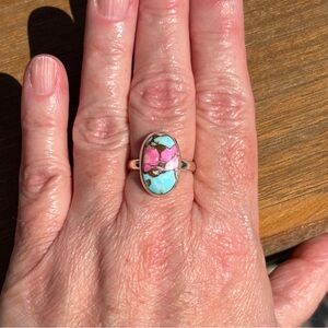 Artisan Crafted Cotton Candy Sterling Silver Oval Ring